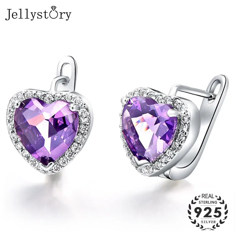 Jellystory Модные 100% 925 серебро серьги гвоздики с 9*9 мм в форме сердца камень аметист