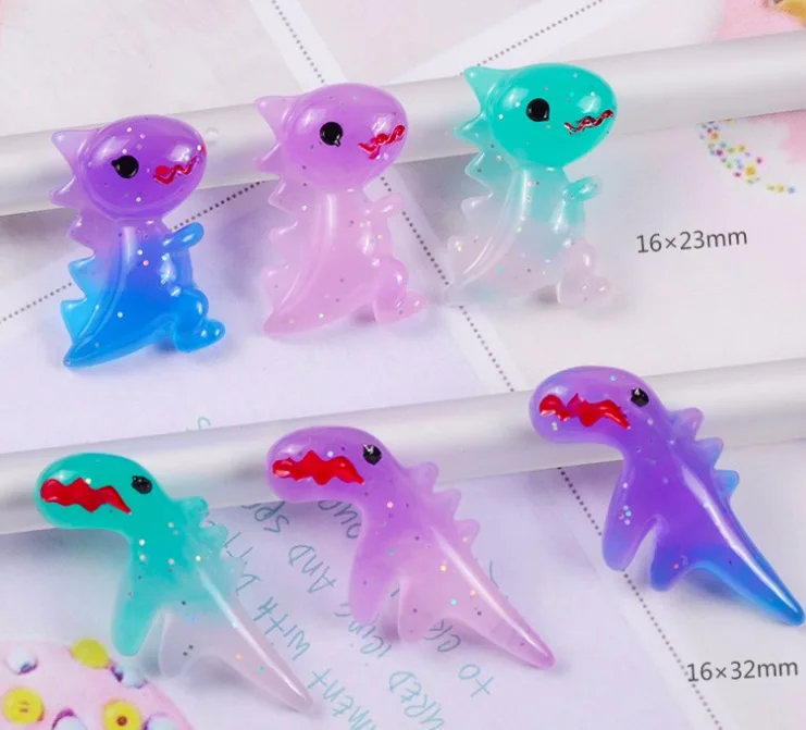 

10PCS Gradient Dinosaur Resin Charms Cute Cartoon Animal Charm For Girl Hair Pin Phone Decoration Dinosaur Resin Charms