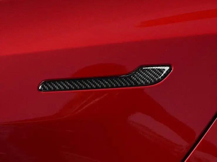 Подходит для Tesla модель 3- настоящий карбоновое волокно боковой дверной ручки крышка отделка наклейка долговременный светоотражающий самоклеящийся