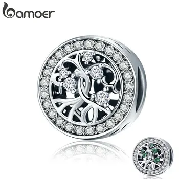 

BAMOER Hot Sale 100% 925 Sterling Silver 2 Colors Tree Of Life Clear CZ Charm Beads fit Women Bracelet DIY Jewelry Gift SCC616