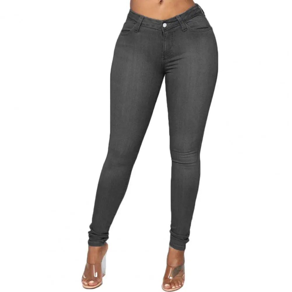Однотонные высокоэластичные женские джинсы на пуговицах, джинсовые брюки на молнии со средней талией, женская одежда, уличная одежда