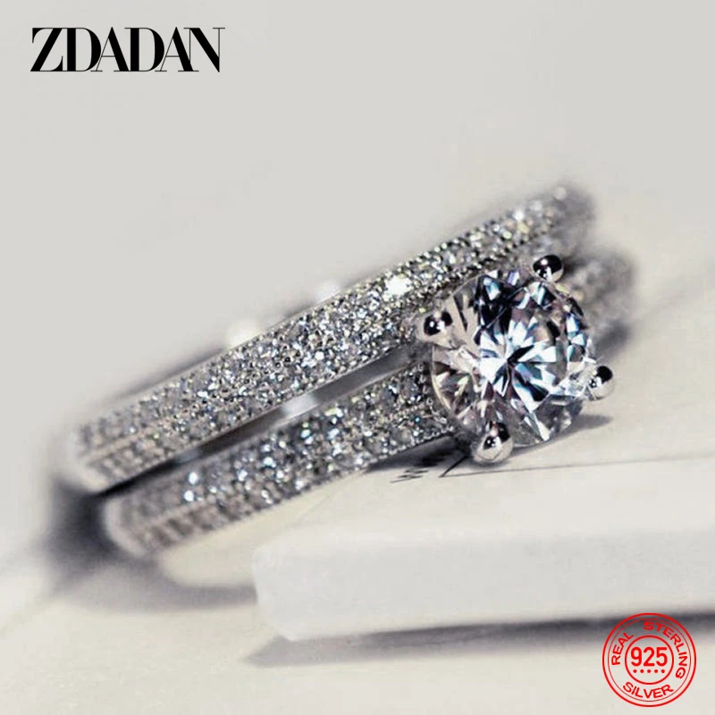 ZDADAN 925 Sterling Silver Double Zircon Rings For Women Fashion Wedding Engagement Jewelry Gift silver ring wedding rings silver rings