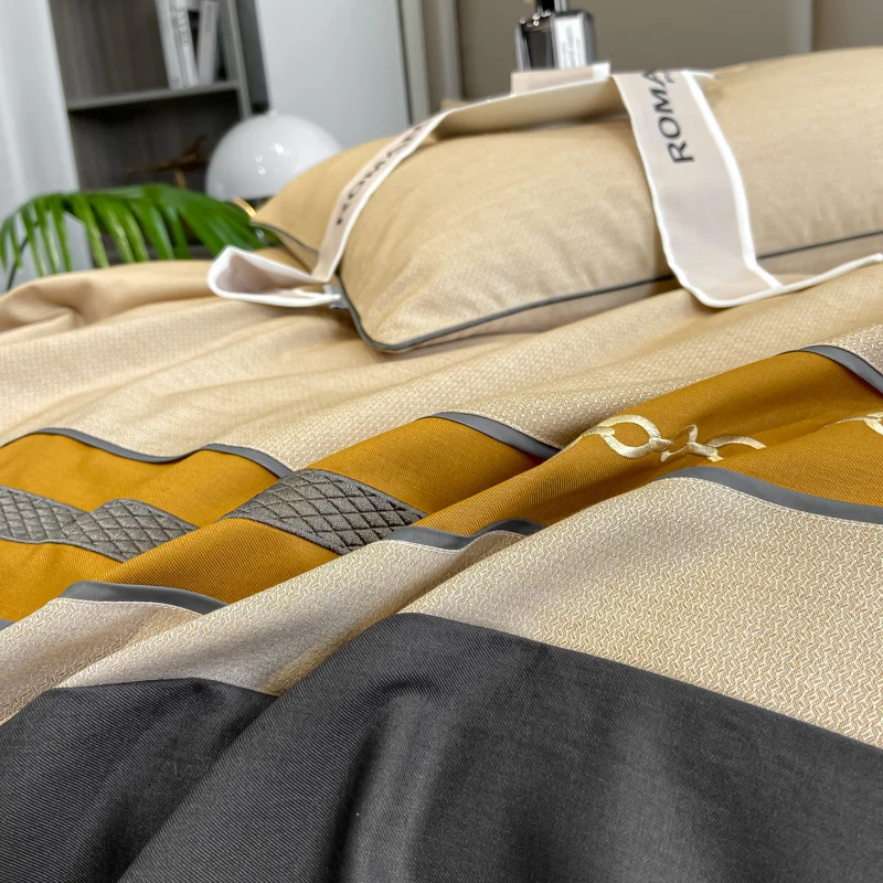 Waliicorners Quilt Duvet Cover Set Bed Linen Fitted Sheet Pillowcases Modern Light Luxury 60S Long-staple Cotton Embroidery Bedding Set 26 H4fc5f33e3f1f4d0eb271e4691a2e5bcb8