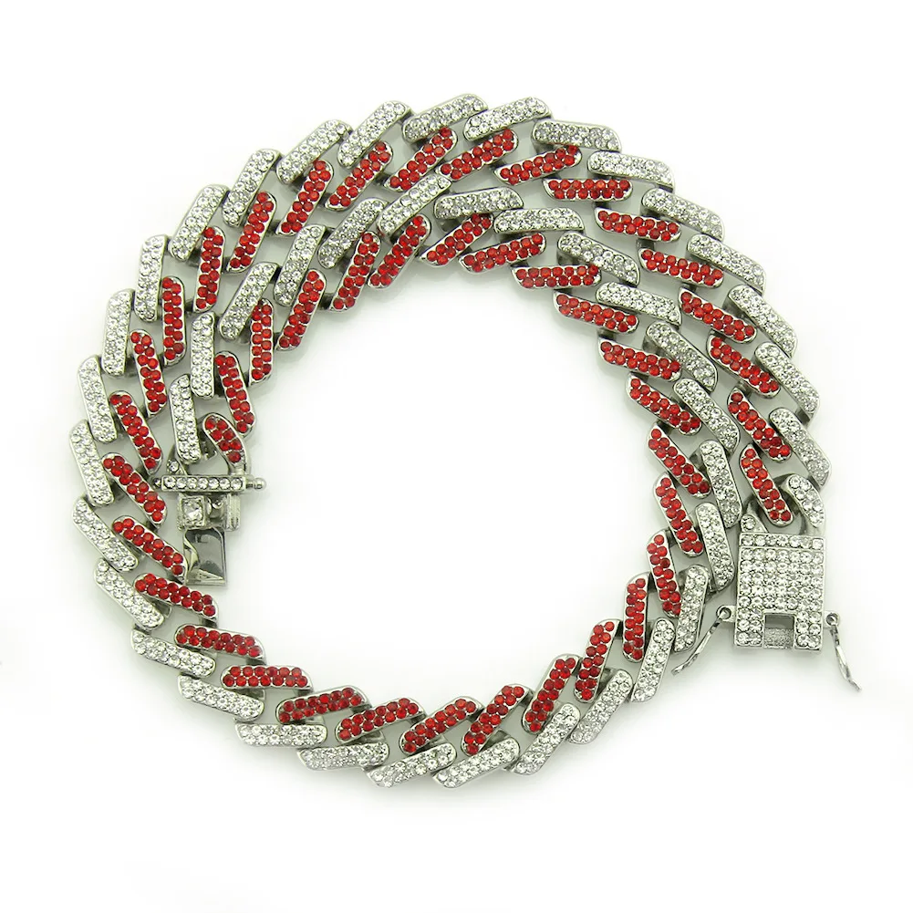 Red and Silver Большая Золотая цепочка в стиле хип-хоп, Золотое и Серебряное кубинское ожерелье, крутая висячая кубинская цепь для мужчин и женщин, Висячие ювелирные изделия в стиле хип-хоп - Окраска металла: Red and Silver