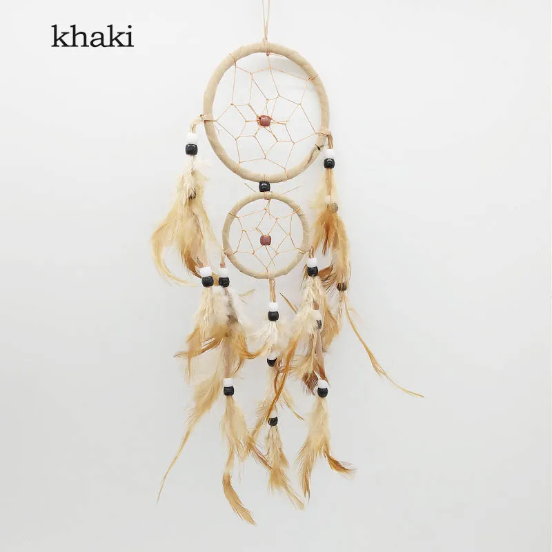 khaki 1Pcs Hollow Dream Catcher Home Wind Chime Pendant Wedding Bedroom Kids Room Decoration Feather Ornaments Dream Catcher - Цвет: khaki