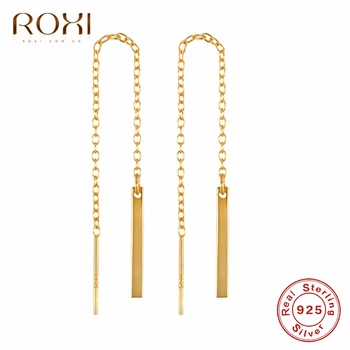 

ROXI 925 Sterling Silver Long Tassel Chain Sticker Bar Dangle Drop Earrings For Women Fashion Jewelry Korean Statement Earrings