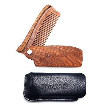

Men Moustache Beard Black Gold Sandalwood Portable Folding Anti-Static Comb with PU Bag Pocket Wood Comb