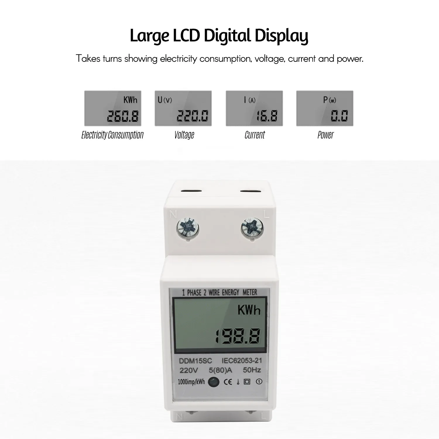DDM15SC ЖК-цифровой дисплей однофазный din-рейку счетчик энергии 5-80A 220 В 50 Гц электронный счетчик, кВтч-монитор энергопотребления