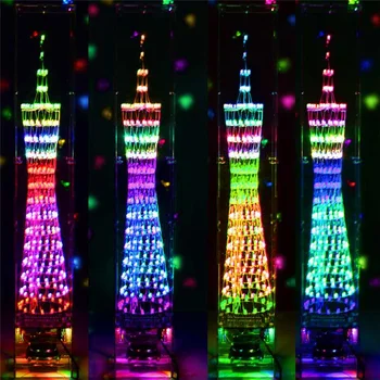 

DIY bluetooths Colorful LED Light Cube Canton Tower Kit with Amplifier Acrylic Shells Night Lamp Desk Decor 20 Animation Modes