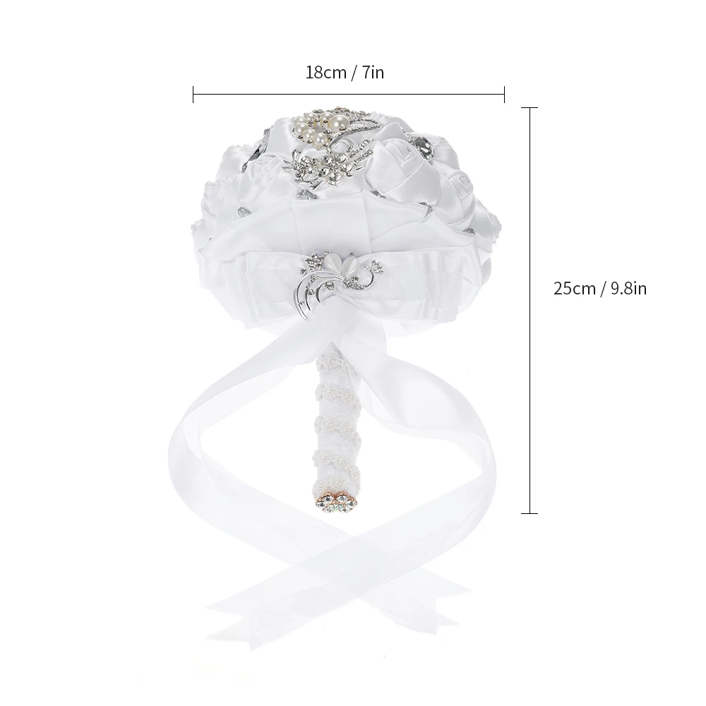18/21cm Crystal Wedding Bouquet Handmade Bridesmaid Bouquet Brooch Rhinestone Rose Flower with Artificial Decorated for Bride