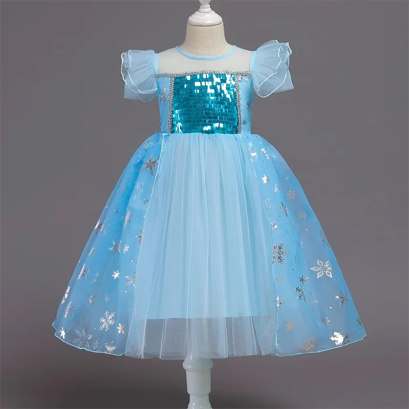 Girl Princess Anna Elsa 2 Dress Child Costume Crown Gloves Magic Wand Wig Cosplay Halloween Costume Kids Party Dress Snow Queen