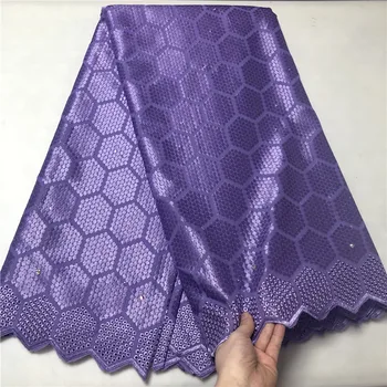 

Purple Cotton Polish Material Fabric with Stones For Men Soft Swiss Voile Lace Men African Agbada Swiss Voile Lace Material 35