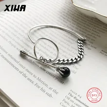 925 пробы, серебристый, черный, натуральный камень, кубинская цепочка, браслеты для женщин, OT, застежка, ювелирное изделие, асимметричный браслет, браслет
