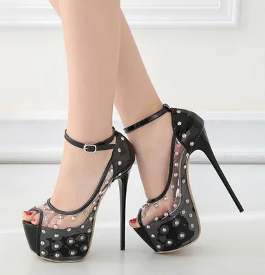 

2019 new European and American fashion rivet waterproof platform sexy women's shoes transparent word high-heeled shoes