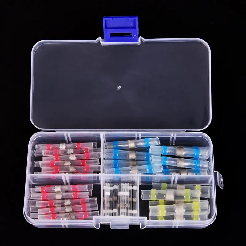 50 Pcs/Box Mixed Heat Shrink Sordering Terminals Waterproof Solder Sleeve Tube Electrical Wire Insulated Butt Connectors Kit