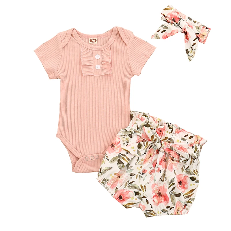 small baby clothing set	 Newborn Baby Girls Summer Clothes Set Cotton Short Sleeve Romper Floral Shorts Headband 3Pcs For New born Infant Clothing Outfit stylish baby clothing set Baby Clothing Set