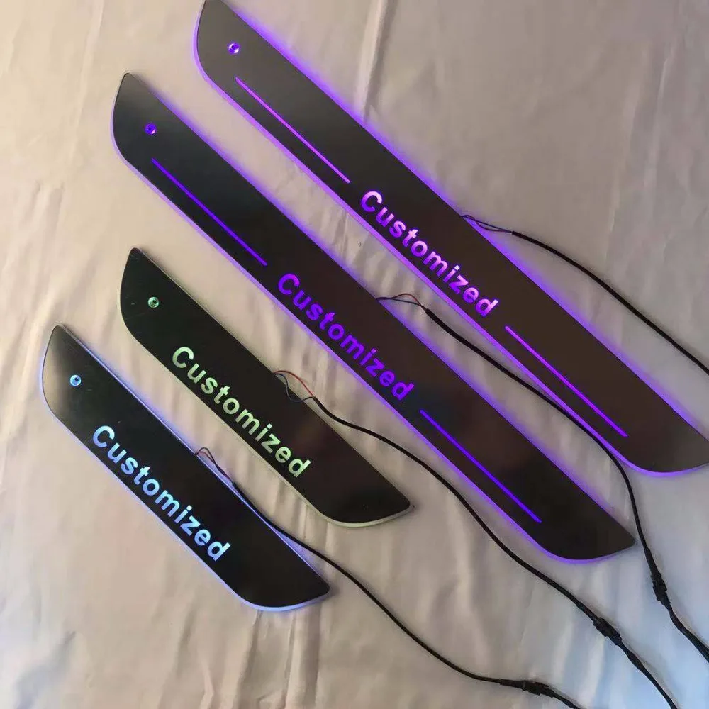 Acrylic door sill plate strip with led decorative welcome light moving door scuff for Audi