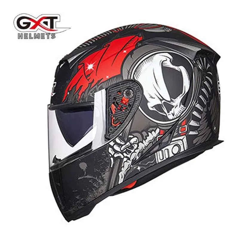 Для женщин GXT Белый Красный Череп Мото крест полный шлем, мото rcycle мото Электрический велосипед безопасности мужской головной убор M L XL XXL - Цвет: matte black red