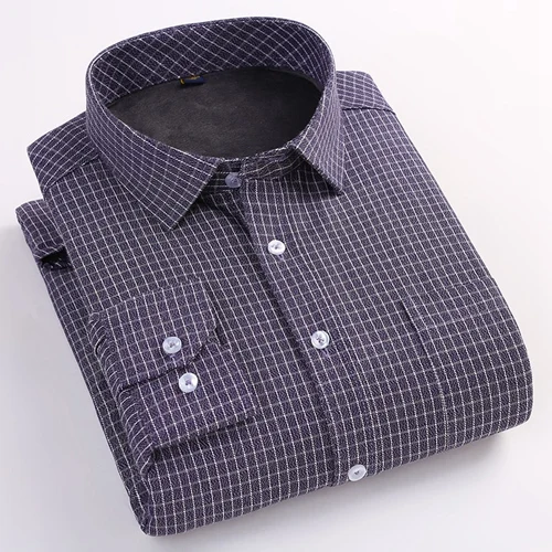 Зимние теплые мужские плотные рубашки с длинными рукавами с бархатом, деловые рубашки высокого качества, мягкая полосатая/клетчатая умная Повседневная термомайка - Цвет: BN3339