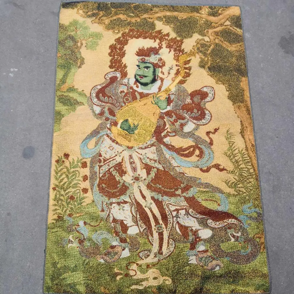 

35" Thangka embroidery Tibetan Buddhism silk embroidery brocade Nepal Vedic Buddha Statue General Wei Tian Thangkas