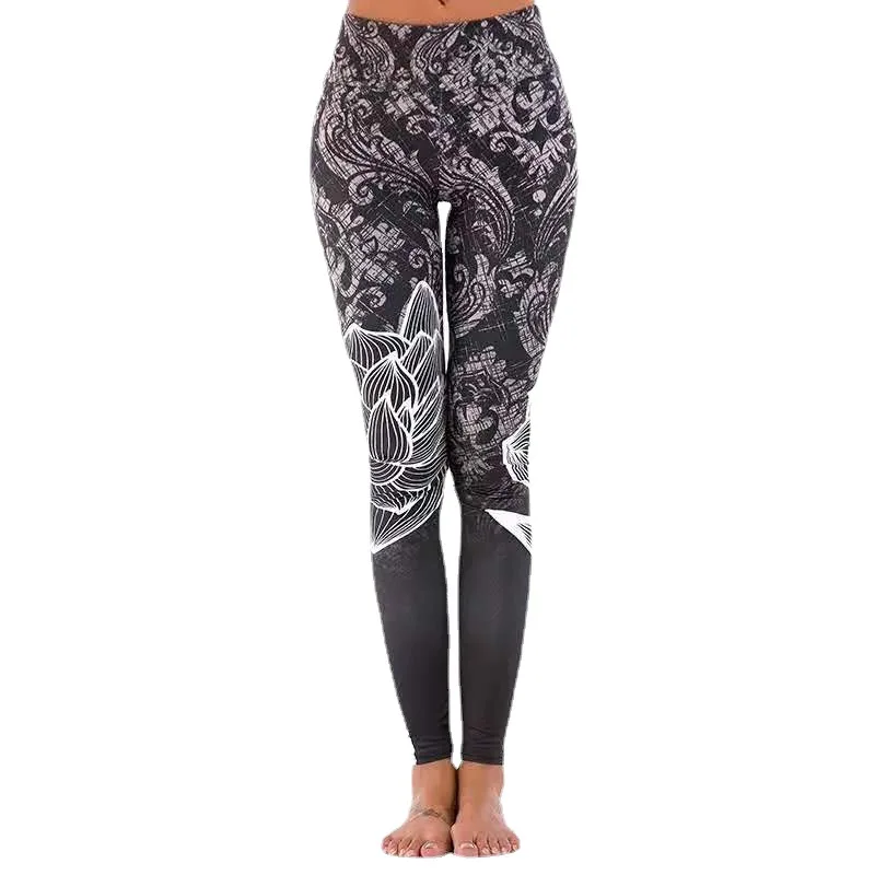 Womens Workout Yoga Lotus Leggings Black/White