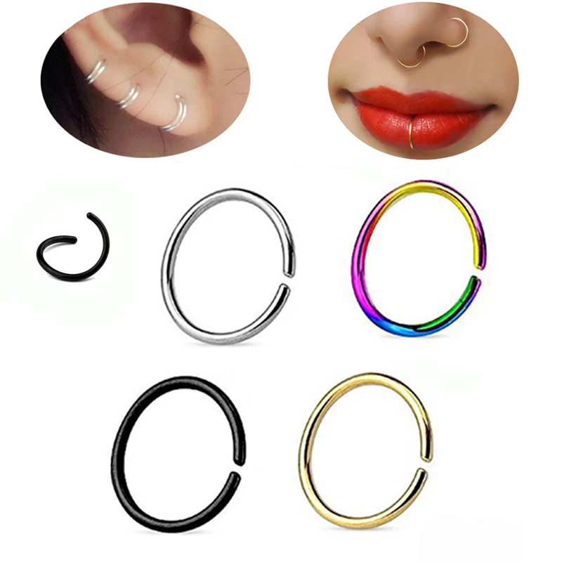 Piercing Jewelry 1-5pc Fake Nose Ring Septum Clicker Clip Hoop Earring Stainless Steel Cartiliage Helix Ear Tragus Piercing for Women Jewelry 16G