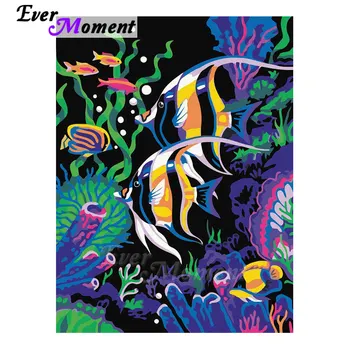 

Ever Moment Full Drill Diamond Painting Cross Stitch Kits Mosaic Colorful Fish Underwater World Paint By Diamonds Wall Art 5L918