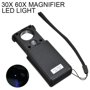

Battery Jeweler Magnifier LED Lens Loupe Pocket Magnifying 30/60X Jeweler Magnifying Optical Glass UV LED Slide Light Loupe