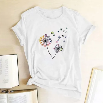 

Wildflower Dandelion Print Women T-shirt Harajuku Cotton Casual Summer Femme T-shirts Women Tops Graphic Tees Mujer Camisetas