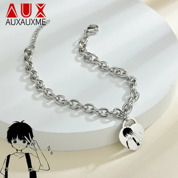 

Auxauxme Engraved Name Photo Heart Bracelet Stainless Steel Engrave Anime Chian Bangles For Best Friend Hip-hop Jewlery