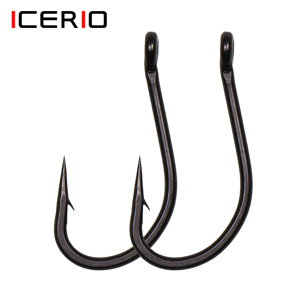 Icerio 100pcs Bent Eye High Carbon Steel Carp Fishing Hooks Matte Black