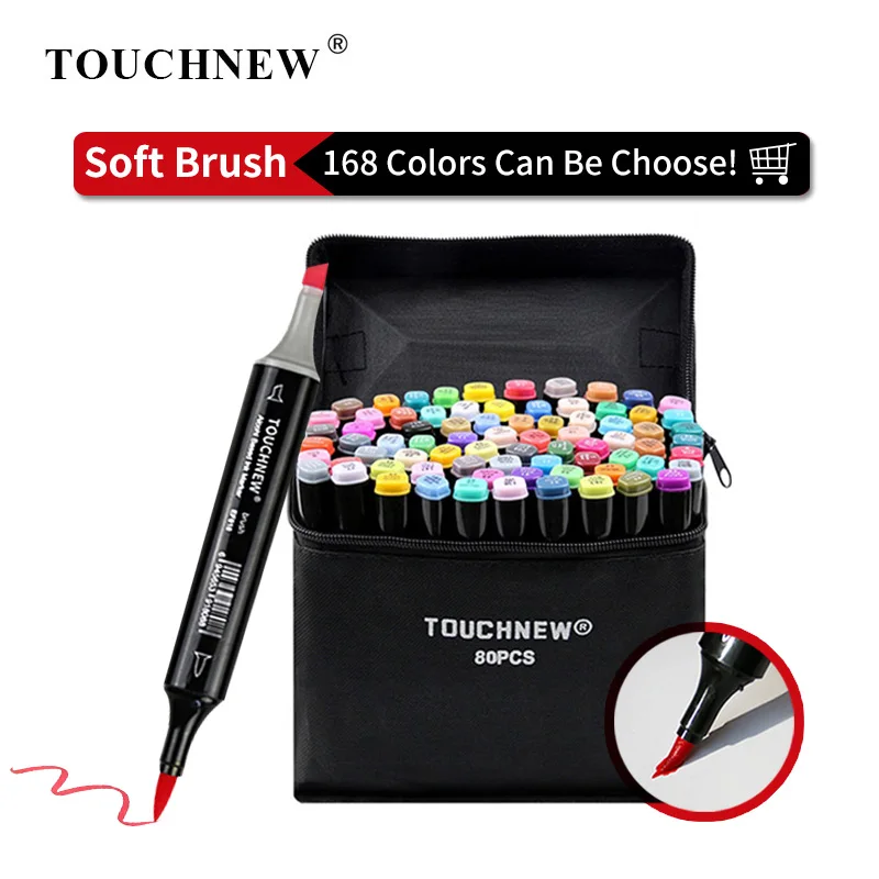

TOUCHNEW 168 Colors Single Art Markers Brush Pen Sketch Alcohol Based Markers Dual Head Manga Drawing Pens Art Supplies