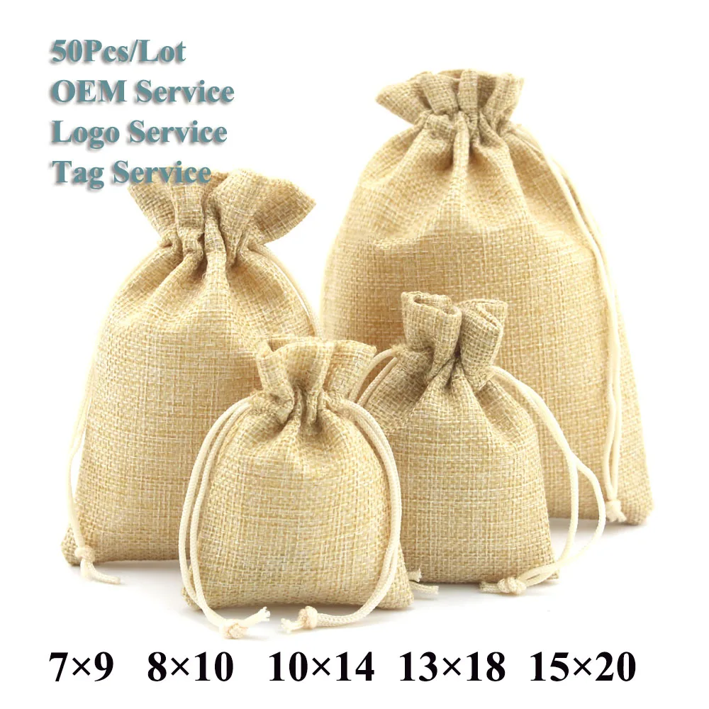 Grains Storage Bags 50Pcs/Lot 15x20 Multi Color Natural Burlap Wedding Candy Cookies Pouch Jute Drawstring Lash | Украшения и