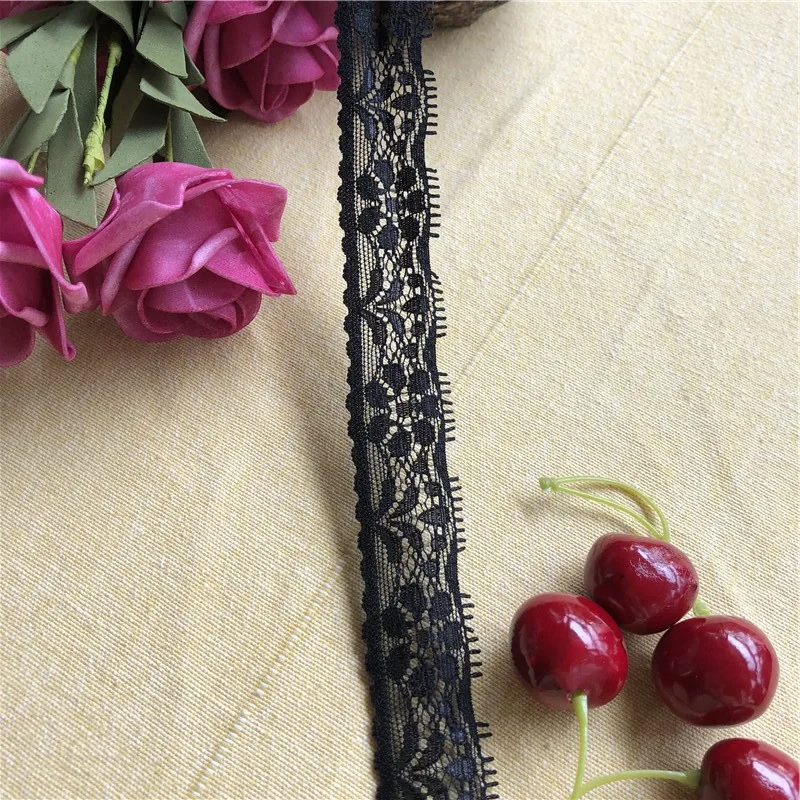 Mbroidery-cintas de encaje S1004 de 2,5 cm, tocado de ropa artesanal, envoltura de tela de boda, material, color negro