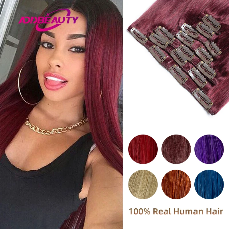 7pcs Clips in Full Head Human Hair Straight 70g 100g 120g Brazilian Human Hair Extension Thick End Natural Ombre Blond Color 30%