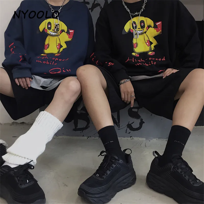 NYOOLO Harajuku стильные женские вязаный свитер с длинным рукавом и изображением мультфильмов теплые толстовки осенне-зимняя уличная мода плюс бархатные Пуловеры Толстовка для женщин и мужчин