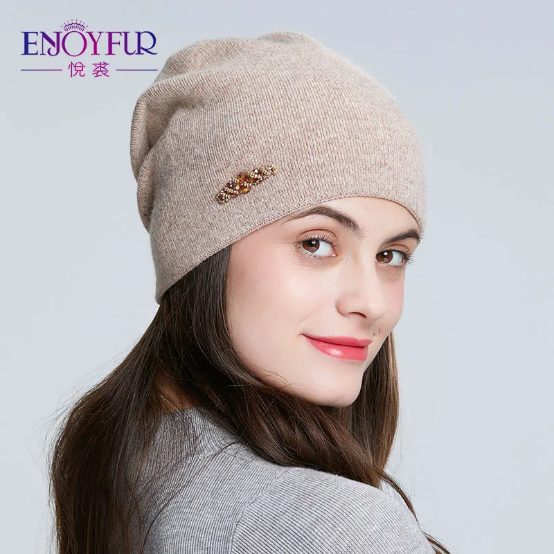ENJOYFUR вязаные шерстяные шапки для зимы женские шапки со стразами теплые женские шапки шапочки для девочек