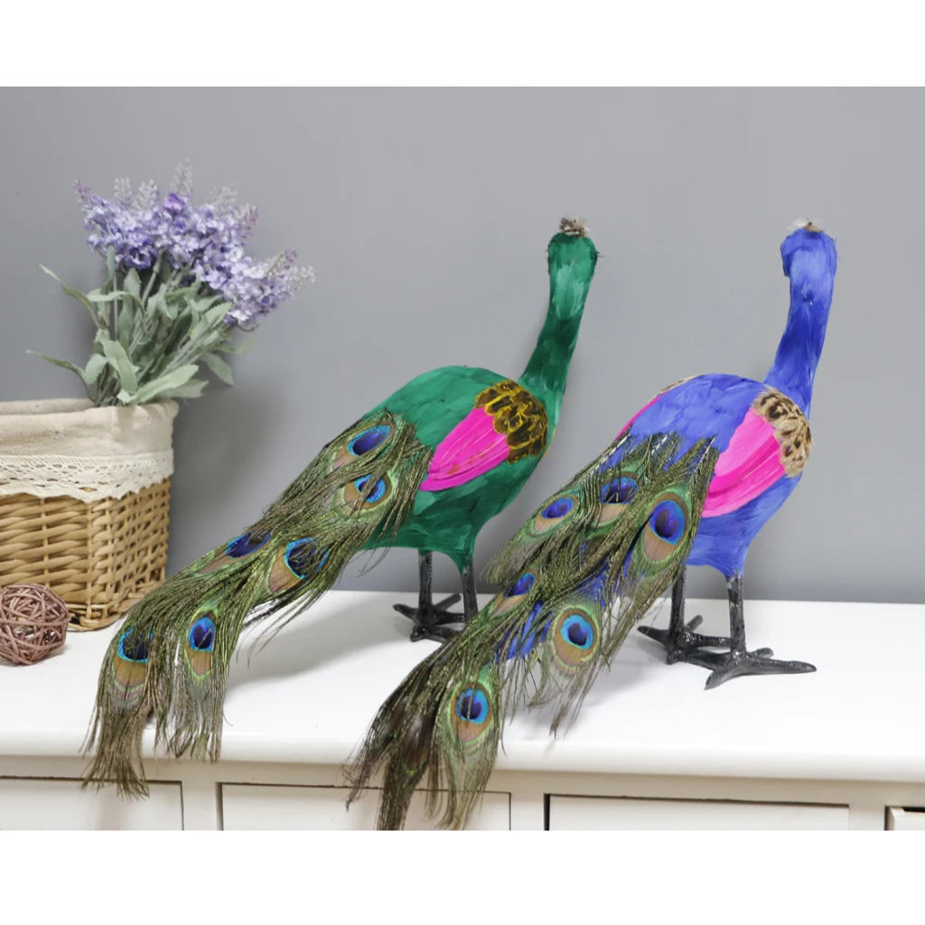 

2 Pack of Realistic Peacock Feathered Bird Animal Ornament Decoration Kids Funny Toy
