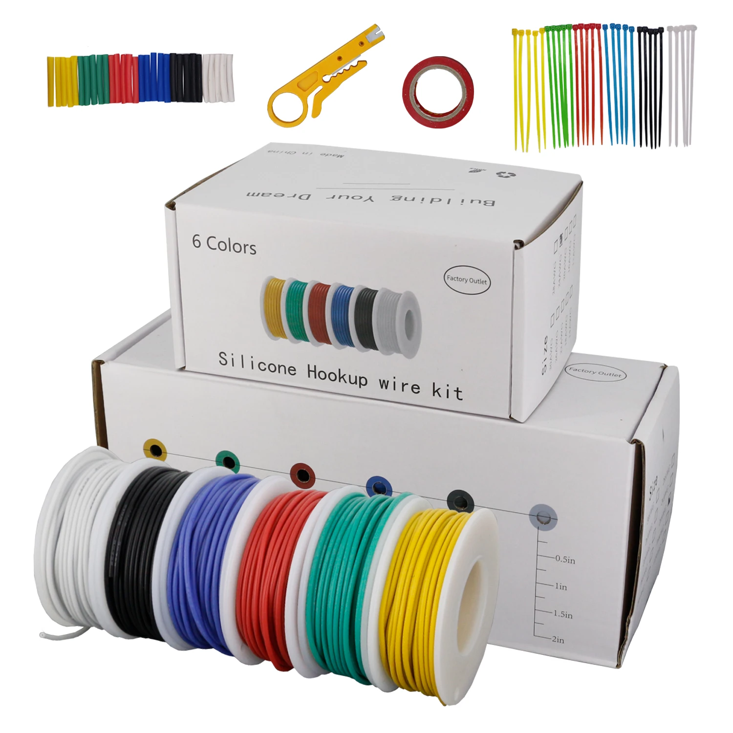 Hittebestendige zachte siliconendraad 5 kleuren in een doos Kit 30/28/26/24/22/20/18AWG Gestrande kabel Elektrische vertinde koperdraad  13