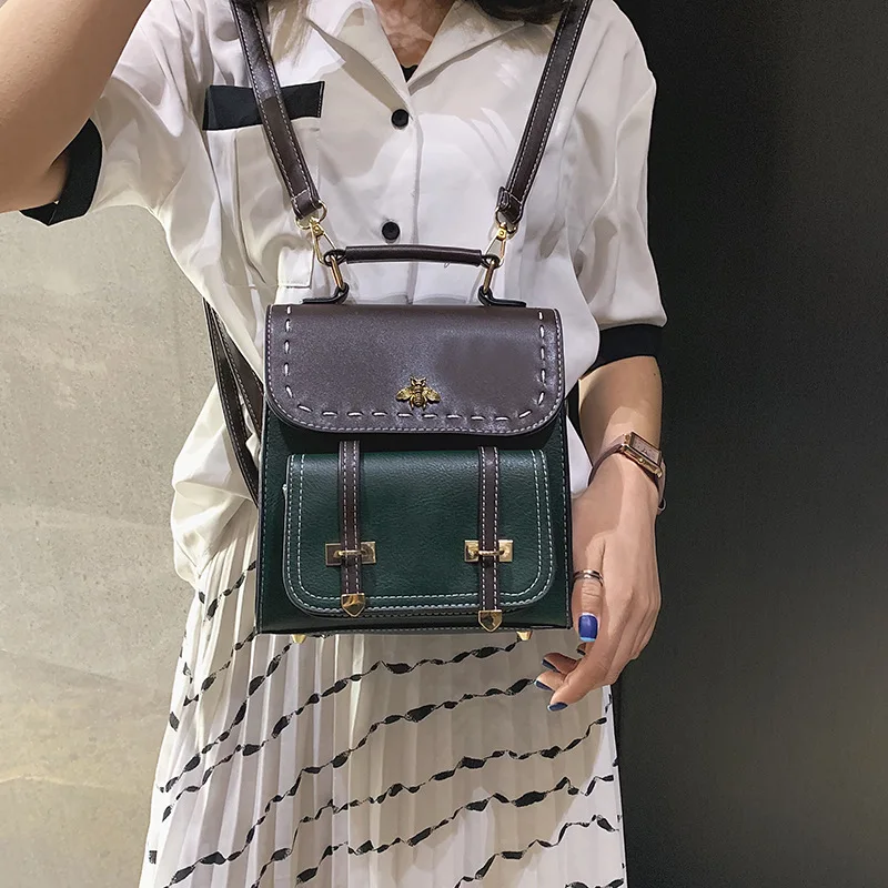 

Women's bag double shoulder bag Korean version 2019 new color PU mini multi-use women's small backpack fashion 100 shoulder bags