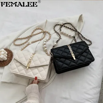 

Trendy Diamond Lattice Soft Ladies Bags Casual Shopping Shoulder Handbag Luxury Pearls Chain Square Purse Crossbody Bag Bolsa