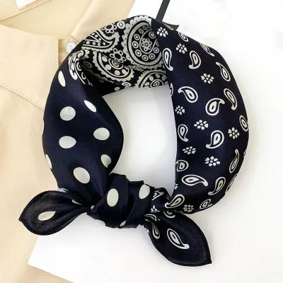 100% Pure Silk Square Scarf Women Dot Print Neckerchief Bandana