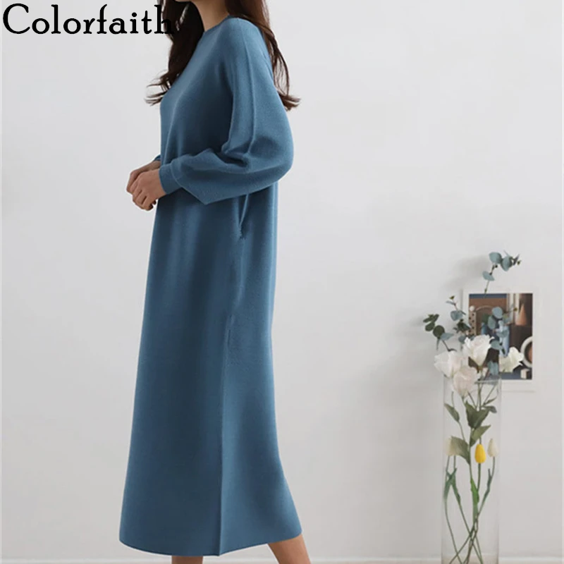 Colorfaith New 2019 Autumn Winter Women Mid-Calf Knitting Straight Sweaters Dresses Korean Style Elegant Solid Casual DR2997 Colorfaith New 2019 Autumn Winter Women Mid-Calf Knitting Straight Sweaters Dresses Korean Style Elegant Solid Casual DR2997