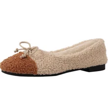 Женские плюшевые водонепроницаемые мокасины из флока; Zapatos de mujer; туфли на плоской подошве; женские модные однотонные туфли с закрытым носком и бантом-бабочкой