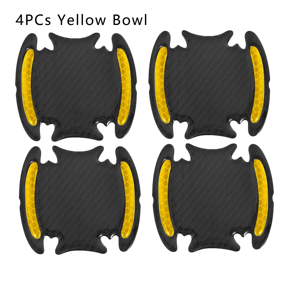 4PCs Yellow Bowl 4 шт. универсальная Светоотражающая Предупреждение ющая полоса бампера дверная ручка крышка чаши наклейка отражатель автомобиля внешние аксессуары - Цвет: 4PCs Yellow Bowl