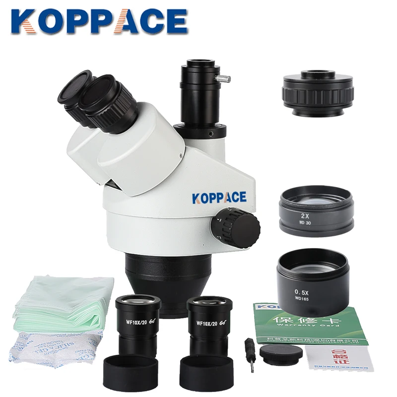 KOPPACE 3.5X-90X Тринокулярный Стерео Зум-микроскоп, 144 светодиодный кольцевой светильник, микроскоп для ремонта мобильных телефонов, 0.5X и 2.0X объектив