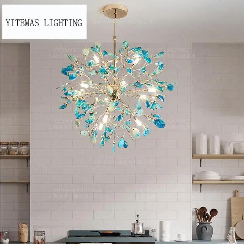 

Globe/Gold/modern LED chandelier agate blue/green/purple/pink agate chandelier for bedroom/living room/kitchen/dining room/foyer