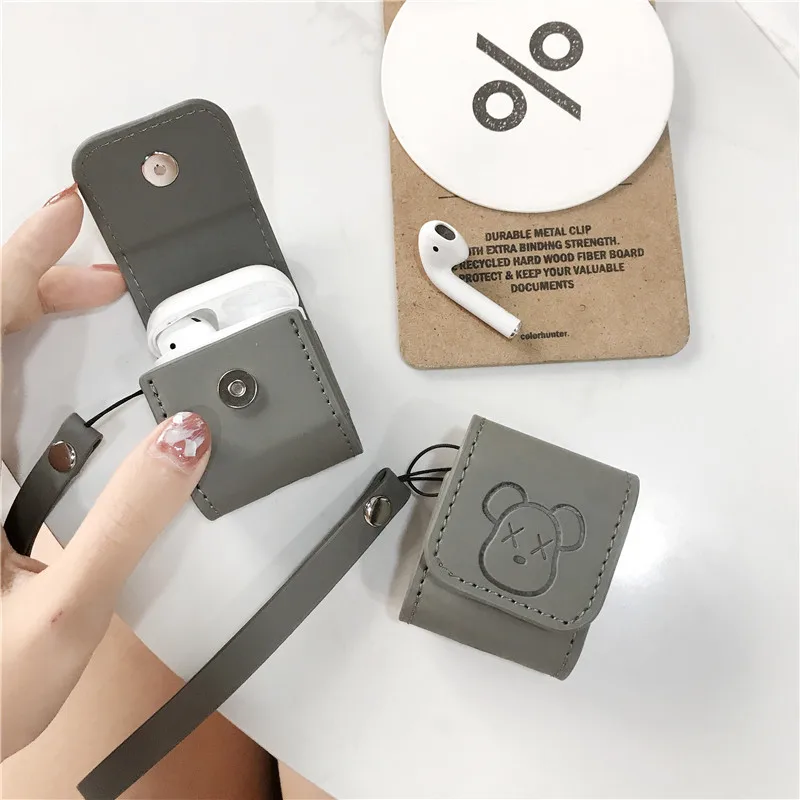 

For AirPod 2 Case Strawberry Grey Bear Wireless Bluetooth Earphone Leather Cases For Apple Airpods Case Cover Funda