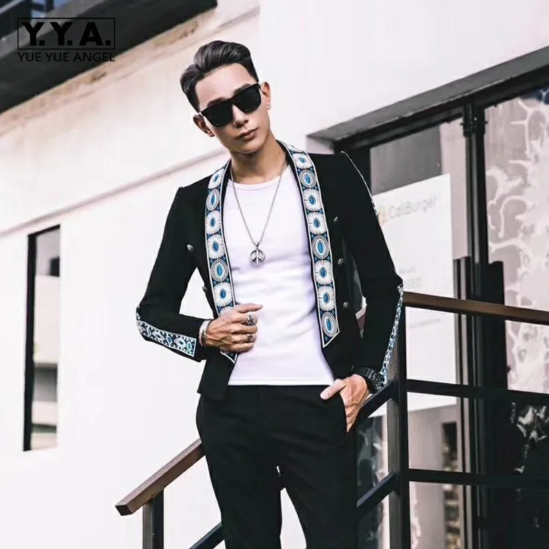 Designer New Luxury Embroidery Mens Fashion Casual Jackets Long Sleeve Shawl Collar Slim Fit Male Performance Coats Big Size | Мужская