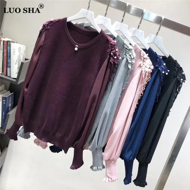 Женский осенне-зимний трикотажный шифоновый пуловер LUOSHA с вышивкой из ткани